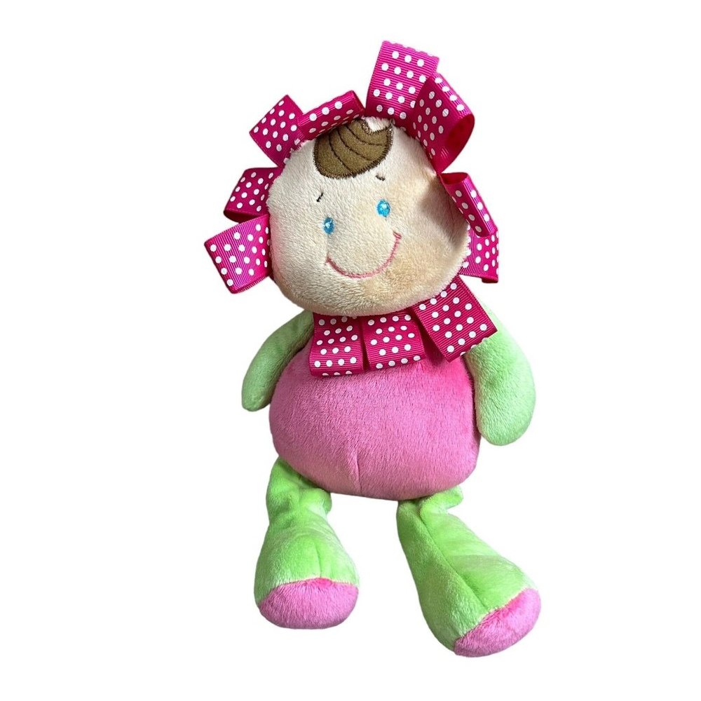 Baby Ganz Blossom Pink Green Doll Chime Rattle Plush Stuffed Animal Flower Lovey